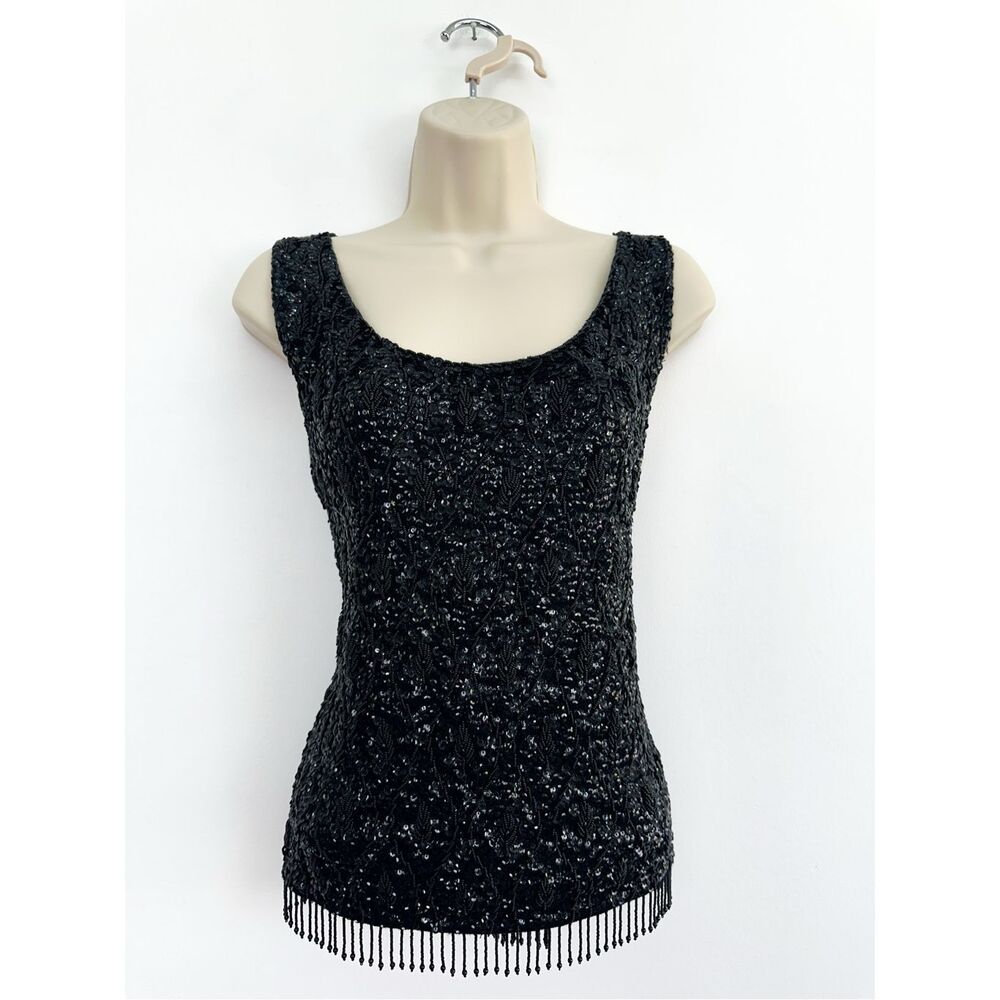 Jo Ro Imports Boutique Women’s All Over Beaded Sequin Sleeveless Blouse Beaded F